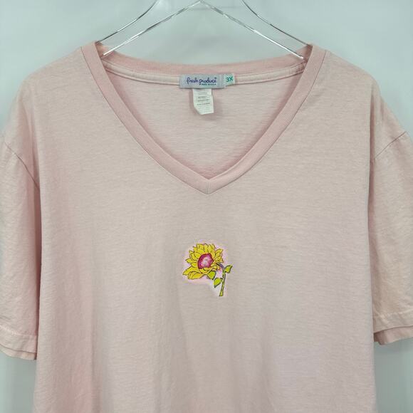 Vtg Fresh Produce Pink V Neck T Shirt Plus Size 3X Flower Floral 100% Cotton - Picture 2 of 6
